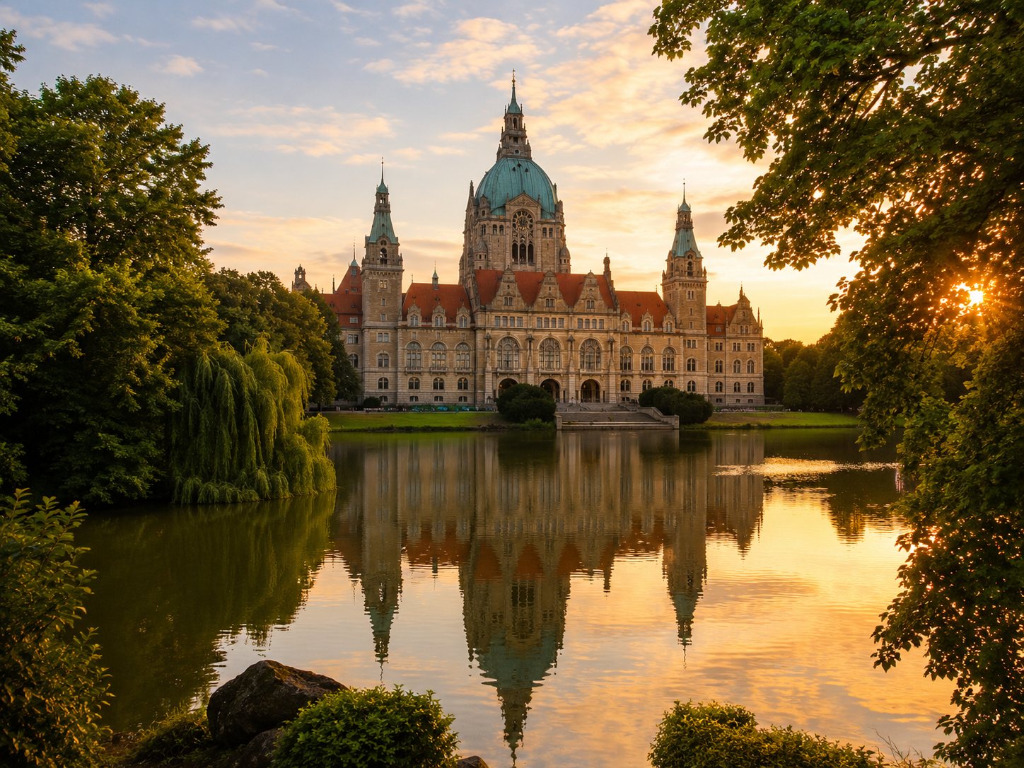 Neues Rathaus in Hannover im Abendlicht